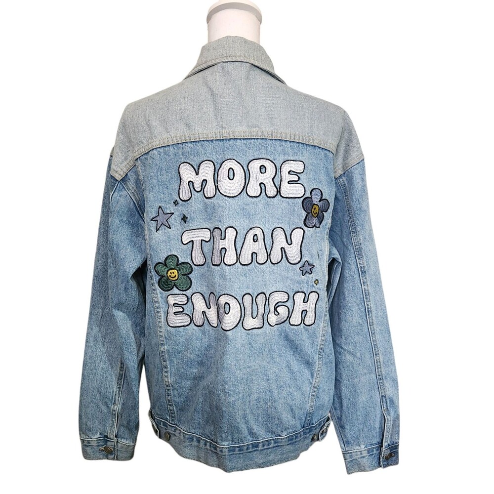 Elevated Faith Denim Jean Jacket Embroidered "MoreThan Enough" Womens Large